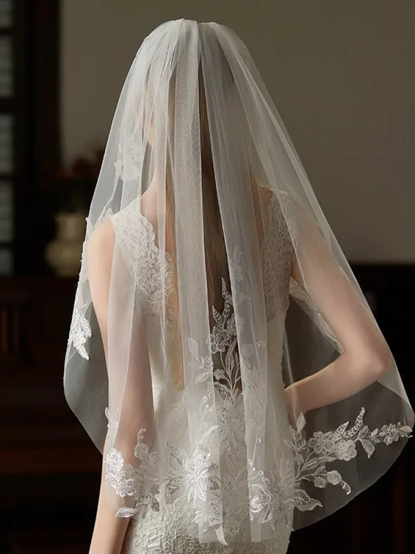 Elegant White Sequins Lace Flower 1 m Wedding Veils 2026 Tulle