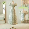 Chic / Beautiful Sage Green Appliques Bridesmaid Dresses 2023 A-Line / Princess Bow Short Sleeve Backless Floor-Length / Long Bridesmaid Dresses