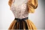 Elegant Yellow Beading Sequins Prom Dresses 2024 Ball Gown Square Neckline Puffy Short Sleeve Bow Sash Backless Floor-Length / Long Prom Formal Dresses