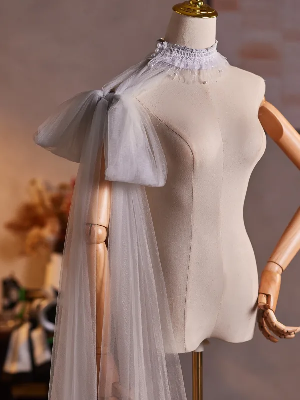 Unusual White Handmade Pearl Sequins Prom shawl 2025 High Neck Tulle