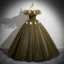 Elegant Army Green Appliques Prom Dresses 2024 Ball Gown Ruffle Off-The-Shoulder Sleeveless Backless Floor-Length / Long Prom Formal Dresses