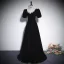 Elegant Black Rhinestone Velvet Evening Dresses 2023 A-Line / Princess V-Neck Short Sleeve Backless Floor-Length / Long Prom Formal Dresses