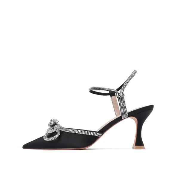 Sexy Rougissant Rose Soirée Faux Diamant Noeud Sandales Femme 2022 Bride Cheville 6 cm Talons Aiguilles À Bout Pointu Sandales Talons Hauts