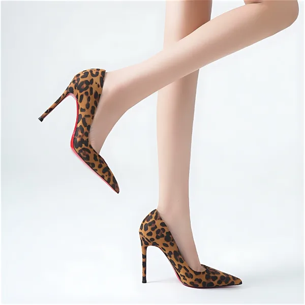 Sexig Brun Afton Läder Leopard Röd Sula Pumps 2026 12 cm Stilettklackar Spetsiga Pumps Högklackade