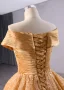 Elegant Gold Beading Sequins Prom Dresses 2024 Ball Gown Off-The-Shoulder Sleeveless Backless Sweep Train Prom Formal Dresses
