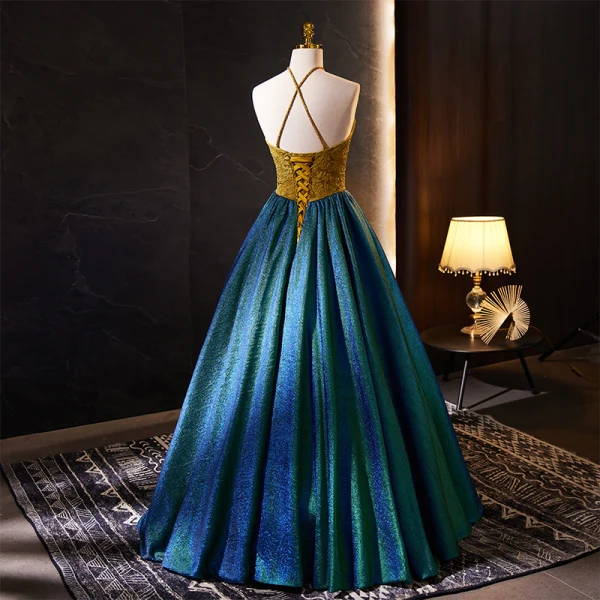 bluish green prom dress Green Lace Mermaid Spaghetti Straps Prom Dresses SP767 main image 1