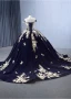 Vintage / Retro High-end Navy Blue Pearl Lace Flower Prom Dresses 2023 Ball Gown Off-The-Shoulder Sleeveless Backless Sweep Train Prom Formal Dresses