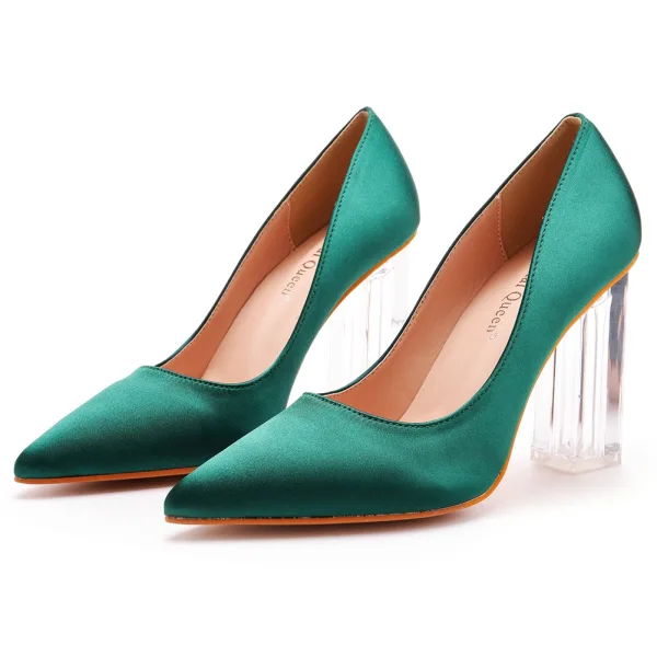 Chic / Beautiful White Transparent Crystal Prom Pumps 2023 Satin 9 cm Stiletto Heels Pointed Toe Pumps High Heels