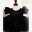 Chic / Beautiful Black Spotted Short Birthday Flower Girl Dresses 2022 Ball Gown Scoop Neck Puffy Short Sleeve Bow Flower Girl Dresses