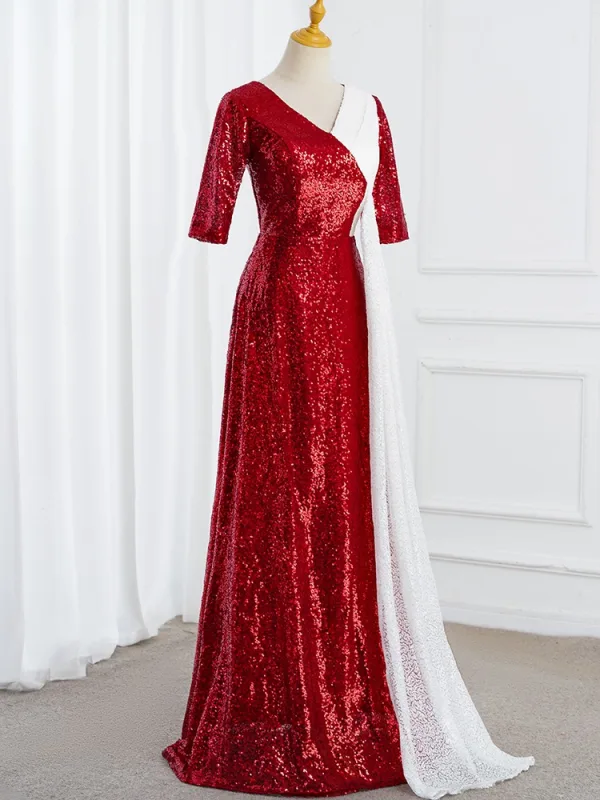 Vintage / Originale Bleu Roi Paillettes Robe De Bal 2025 Trompette / Sirène V-Cou Manches Courtes Longue Promo Robe De Ceremonie