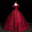Elegant Burgundy Printing Prom Dresses 2025 Ball Gown Square Neckline Short Sleeve Backless Floor-Length / Long Prom Formal Dresses