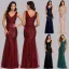 Bling Bling Bleu Marine Paillettes Robe De Soirée 2023 Trompette / Sirène V-Cou Sans Manches Dos Nu Longue Soirée Robe De Ceremonie