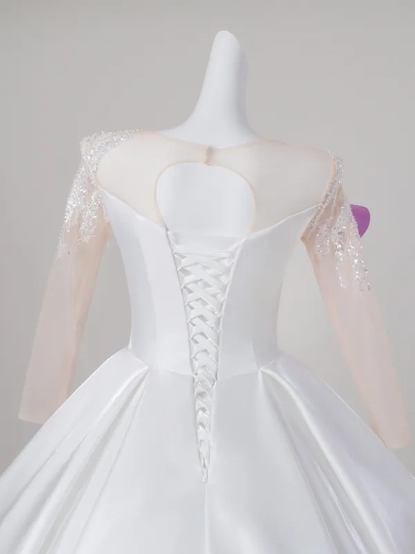 Elegant Ivory Two Tone Beading Sequins Prom Dresses 2026 Ball Gown Scoop Neck 3/4 Sleeve Backless Floor-Length / Long Formal Dresses