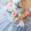 Blumenfee Himmelblau Applikationen Pailletten Fallende Rüsche Blumenmädchenkleider 2024 Ballkleid Rundhalsausschnitt Ärmellos Rückenfreies Lange Ball Blumenmädchenkleider