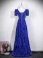 Sparkly Royal Blue Sequins Prom Dresses 2026 A-Line / Princess V-Neck Short Sleeve Backless Floor-Length / Long