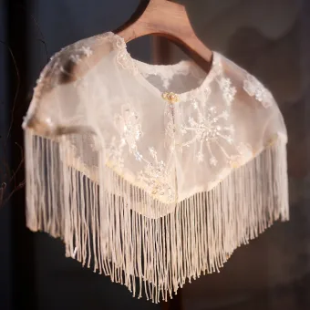 Bling Bling Beige Handmade Beading Tassel Sequins Lace Flower Prom Shawl 2025