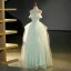 Chic / Belle Vert Cendré Volants en Cascade Robe De Bal 2023 Robe Boule Bustier Sans Manches Dos Nu Longue Promo Robe De Ceremonie