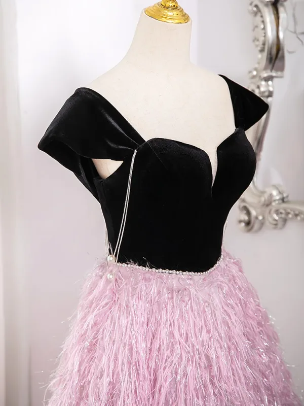 Chic / Beautiful Candy Pink Tassel Prom Dresses 2024 Ball Gown Square Neckline Short Sleeve Backless Floor-Length / Long Prom Formal Dresses