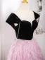 Chic / Beautiful Candy Pink Tassel Prom Dresses 2024 Ball Gown Square Neckline Short Sleeve Backless Floor-Length / Long Prom Formal Dresses