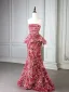 Fancy Blushing Pink Multi-Colors Floral Prom Dresses 2025 Trumpet / Mermaid Strapless Sleeveless Backless Floor-Length / Long Formal Dresses