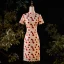 Chinese style Champagne Evening Party Lace Flower Cheongsam 2022 Trumpet / Mermaid High Neck Short Sleeve Knee-Length Cheongsam / Qipao