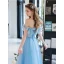 Elegante Blau Ballkleider 2022 A Linie Schleife Off Shoulder Ärmellos Rückenfreies Perle Lange Festliche Kleider