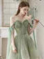 Charmant Vert Cendré de retour En Dentelle Fleur Robe De Graduation Robe De Bal Robe De Cocktail 2023 Princesse De l'épaule Sans Manches Dos Nu Asymétrique Robe De Ceremonie