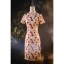 Chinese style Champagne Evening Party Lace Flower Cheongsam 2022 Trumpet / Mermaid High Neck Short Sleeve Knee-Length Cheongsam / Qipao