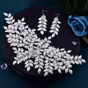 Vintage Sølv Håndlaget Rhinestone Blad Har Tilbehor Brudesmykker 2023 Bryllup