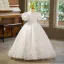 Elegant White Sequins Tassel Birthday Flower Girl Dresses 2025 Ball Gown Scoop Neck Puffy Short Sleeve Floor-Length / Long