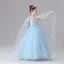 Chic / Beautiful Sky Blue Appliques Birthday Flower Girl Dresses 2025 Ball Gown Scoop Neck Short Sleeve Floor-Length / Long