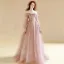 Chic / Belle Rougissant Rose Paillettes Robe De Bal 2025 Princesse De l'épaule Manches Longues Dos Nu Train De Balayage Promo Robe De Ceremonie