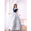 Elegant Ocean Blue Glitter Suede Prom Dresses 2022 Satin Ball Gown Off-The-Shoulder Short Sleeve Backless Floor-Length / Long Formal Dresses