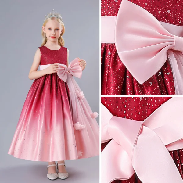 Chic / Beautiful Burgundy Sequins Appliques Birthday Flower Girl Dresses 2023 A-Line / Princess Sleeveless Bow Sash Floor-Length / Long Flower Girl Dresses