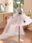 Fashion White Pearl Appliques Sequins Short Birthday Sweep Train Flower Girl Dresses 2025 Ball Gown Scoop Neck Sleeveless