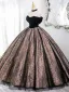 Vintage / Retro Black Glitter Prom Dresses 2024 Ball Gown Off-The-Shoulder Sleeveless Backless Floor-Length / Long Prom Formal Dresses