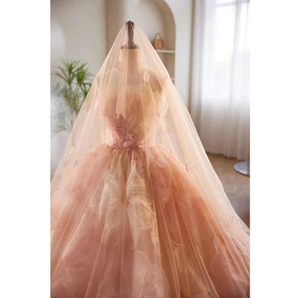 Luxury / Gorgeous Flower Fairy Champagne Flower Prom Dresses Wedding Dresses 2023 Ball Gown Strapless Sleeveless Backless Chapel Train Wedding Dresses