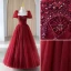 Chic / Beautiful Burgundy Beading Sequins Prom Dresses 2023 A-Line / Princess Square Neckline Short Sleeve Backless Floor-Length / Long Prom Formal Dresses