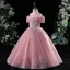 Chic / Beautiful Blushing Pink Birthday Flower Girl Dresses 2022 Scoop Neck Beading Pearl Lace Flower Sequins Short Sleeve Floor-Length / Long Flower Girl Dresses