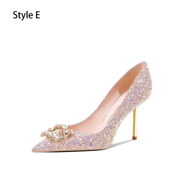 Glitzernden Rosa Strass Pailletten Brautschuhe 2024 8 cm Stilettos Spitzschuh Hochzeit Pumps Hochhackige