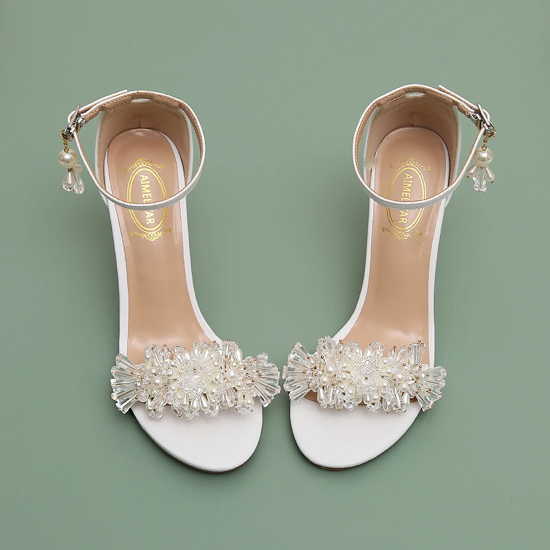 Sandales Sexy pour femme rose en tissu à paillettes bout ouvert talon aiguille paillettes bride à la cheville talons