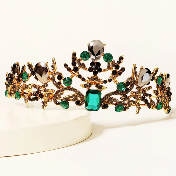 Uvanlig Grønn Krystall Rhinestone 2022 Bryllup Tiara Har Tilbehor Legering