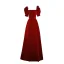 Elegant Burgundy Velvet A-Line / Princess Prom Dresses 2023 Square Neckline Short Sleeve Backless Floor-Length / Long Prom Formal Dresses