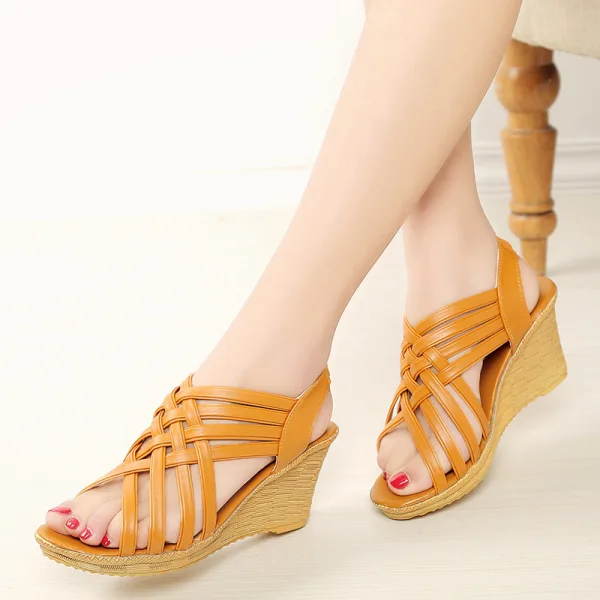 Chic / Beautiful White Summer Street Wear Womens Sandals 2023 7 cm Wedges Open / Peep Toe Womens Sandals