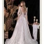 Glitzernden Luxus / Herrlich Weiß Perlenstickerei Perle Pailletten Brautkleider / Hochzeitskleider 2022 A Linie Eckiger Ausschnitt Rückenfreies Lange Ärmel Sweep / Pinsel Zug Hochzeit
