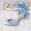 Charmant Himmelblau Perle Schleife Ball Sandalen Damen 2024 9 cm Stilettos Hochhackige Spitzschuh Sandaletten