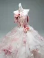 Luxury / Gorgeous Flower Fairy Blushing Pink Handmade  Pearl Rhinestone Appliques Cascading Ruffles Prom Dresses 2025 Ball Gown Strapless Sleeveless Backless Chapel Train