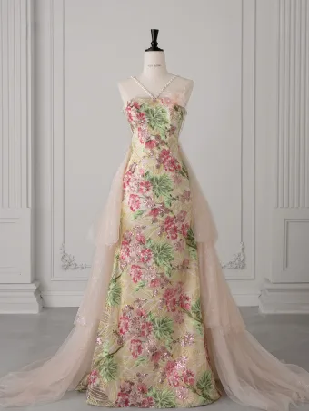 Hermoso Multi Colors Lentejuelas Con Encaje Flor Vestidos De Gala 2025 Trumpet Mermaid Spaghetti Straps Sin Mangas Sin Espalda Largos Vestidos Formales