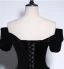 Vintage / Retro Black Rhinestone Prom Dresses 2024 Ball Gown Off-The-Shoulder Short Sleeve Backless Floor-Length / Long Prom Formal Dresses