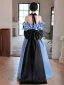 Mode Bleu Robe De Bal 2022 Princesse Volants De l'épaule Manches Courtes Dos Nu Noeud Longue Promo Robe De Ceremonie